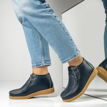 Ghete Dama, Ghete dama scurte cu siret albastre din Piele naturala MOD06604, modlet.ro