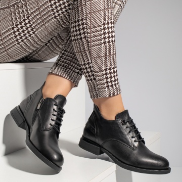 Ghete scurte dama cu siret negre din Piele naturala MOD12413, 4, modlet.ro