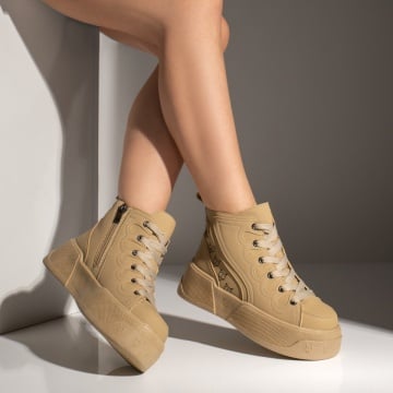 Ghete sport dama cu talpa groasa khaki ZEF10839, 3, zeforia.ro