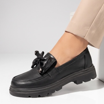 Reduceri pantofi casual dama, Mocasini dama cu fundita negri MOD09995, modlet.ro