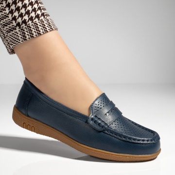Mocasini dama cu perforatii albastri din Piele naturala MOD08257, 4, modlet.ro