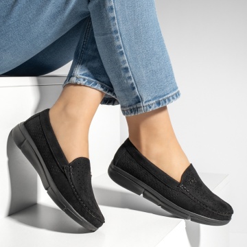 Mocasini dama cu talpa joasa si perforatii negru suede MOD13206, 3, modlet.ro