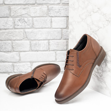 Pantofi barbati cu siret si fermoar maro din Piele naturala MOD10670, 2, modlet.ro