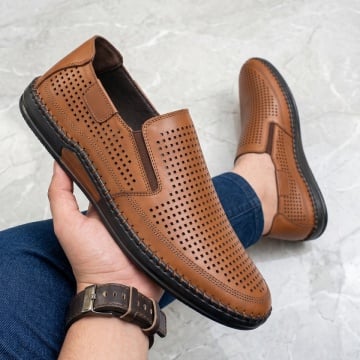 Pantofi casual barbati cu perforatii maro din Piele naturala MOD13644, 1, modlet.ro