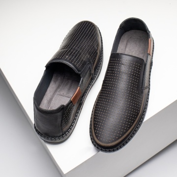 Pantofi casual barbati cu perforatii negri din Piele naturala MOD13644, 4, modlet.ro