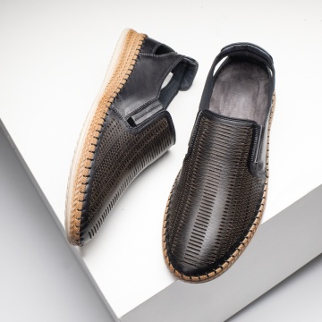 Pantofi casual barbati cu perforatii negri din Piele naturala MOD13645, 4, modlet.ro