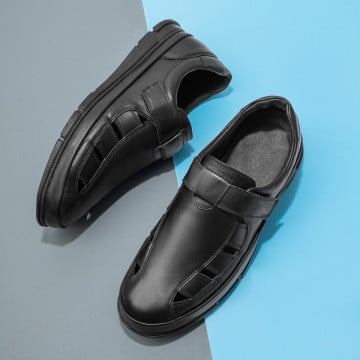 Pantofi casual barbati cu perforatii negri din Piele naturala ZEF11461, 1, zeforia.ro