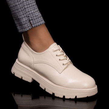 Pantofi casual bej dama cu siret si talpa groasa MOD06124, 1, modlet.ro