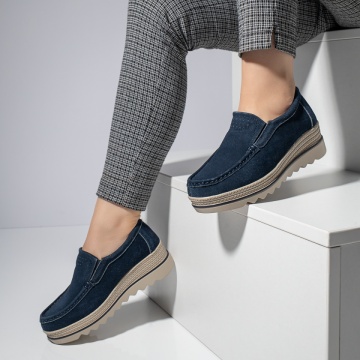 Pantofi casual cu platforma albastri suede din Piele naturala MOD11690, 3, modlet.ro