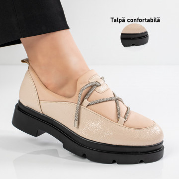 Pantofi casual cu strasuri si talpa groasa bej MOD11061, 3, modlet.ro
