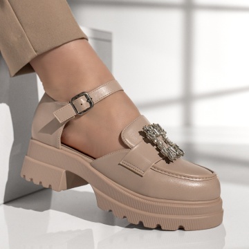 Pantofi casual cu talpa groasa si accesoriu decorativ bej MOD13016, 4, modlet.ro