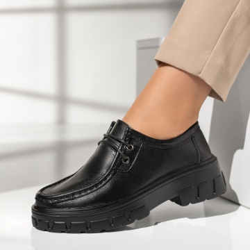 Pantofi casual dama, Pantofi casual cu talpa groasa si siret elastic negri din Piele naturala MOD13976, modlet.ro