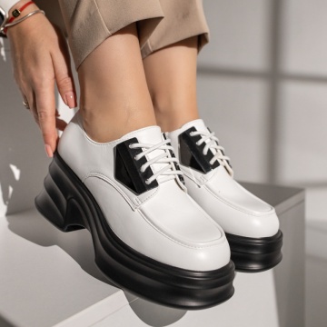 Pantofi casual dama albi cu negru si platforma MOD11830, 4, modlet.ro