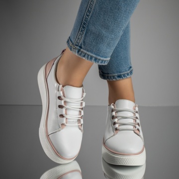 Pantofi casual dama albi cu roz din Piele naturala MOD11703, 1, modlet.ro