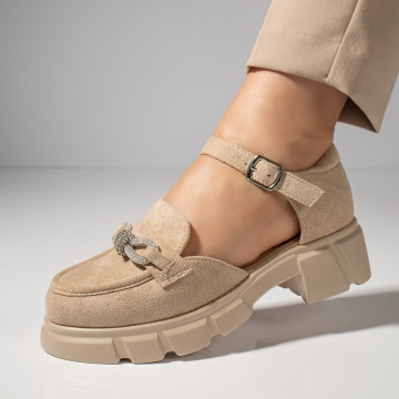 Pantofi casual dama bej cu fundita si catarama MOD11840, 3, modlet.ro
