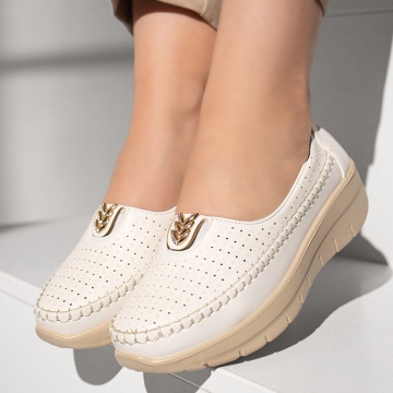 Pantofi casual dama cu accesoriu decorativ albi MOD13085, 2, modlet.ro