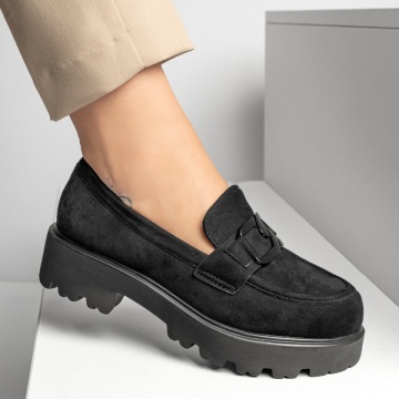 Pantofi dama, Pantofi casual dama cu accesoriu decorativ negru suede MOD13093, modlet.ro