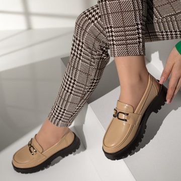 Pantofi casual dama cu accesoriu metalic bej MOD12987, 2, modlet.ro
