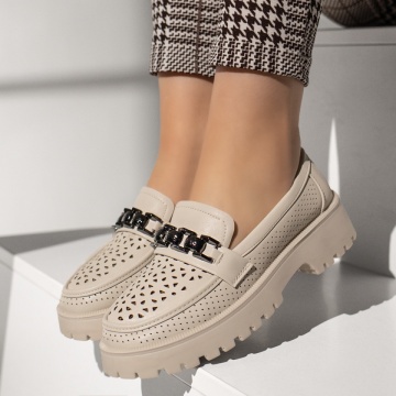 Pantofi casual dama cu accesoriu metalic bej MOD13321, 2, modlet.ro