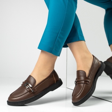 Pantofi casual dama cu accesoriu metalic maro MOD14198, 2, modlet.ro