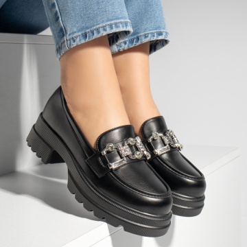Pantofi casual dama cu accesoriu metalic negri MOD13249, 2, modlet.ro