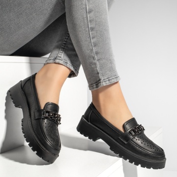 Pantofi casual dama cu accesoriu metalic negri MOD13321, 4, modlet.ro