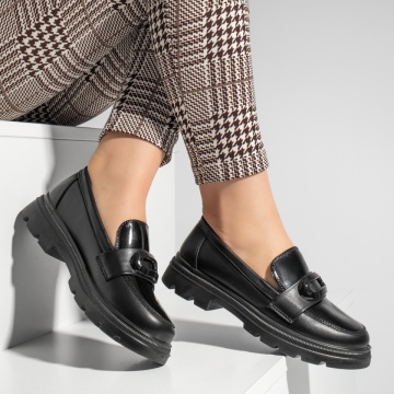 Pantofi casual dama cu accesoriu metalic negri ZEF09993, 2, zeforia.ro