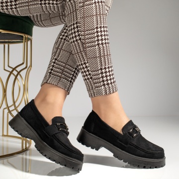 Pantofi casual dama cu accesoriu metalic negru suede MOD12987, 3, modlet.ro