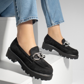 Pantofi casual dama cu accesoriu metalic negru suede MOD13091, 2, modlet.ro