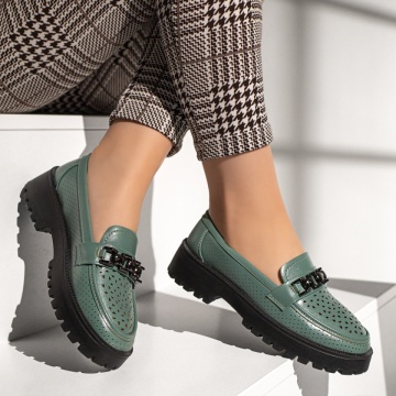 Pantofi casual dama cu accesoriu metalic verzi MOD13321, 4, modlet.ro