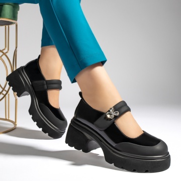 Pantofi casual dama cu aspect lucios negri MOD13441, 4, modlet.ro