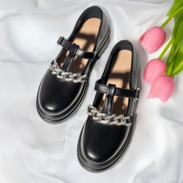 Pantofi casual dama cu bareta si strasuri negri ZEF13094, 2, zeforia.ro