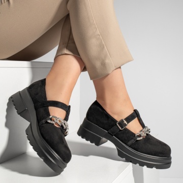 Pantofi casual dama cu bareta si strasuri negru suede MOD13094, 2, modlet.ro