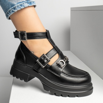 Pantofi casual dama cu bareta si talpa groasa negri MOD13250, 4, modlet.ro