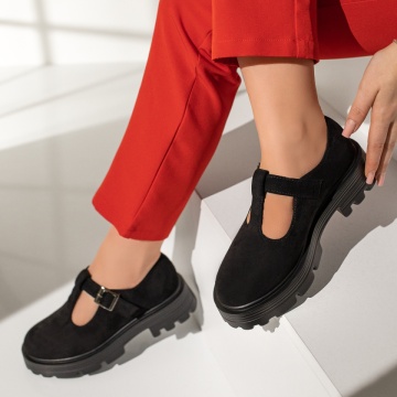 Pantofi casual dama cu catarama negru suede MOD12959, 2, modlet.ro