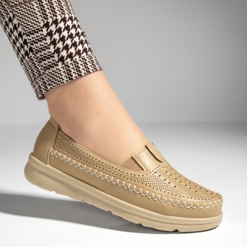 Pantofi casual dama cu insertie de material elastic bej MOD13232, 3, modlet.ro