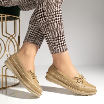 Pantofi casual dama cu insertie de material elastic si fundita bej MOD13229, 3, modlet.ro