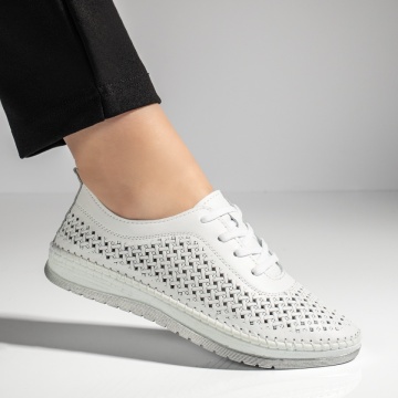 Pantofi casual dama cu perforatii albi din Piele naturala ZEF13302, 4, zeforia.ro