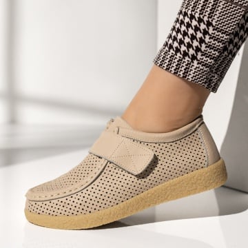 Pantofi dama, Pantofi casual dama cu perforatii bej din Piele naturala DORA1, modlet.ro