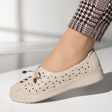 Pantofi casual dama cu perforatii bej EVA102, 2, modlet.ro