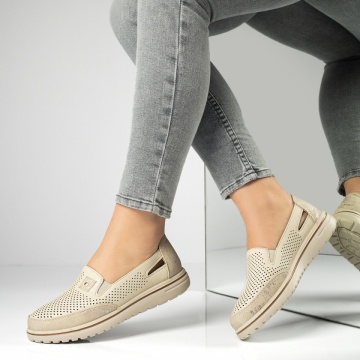 Pantofi casual dama cu perforatii bej MOD13165, 3, modlet.ro