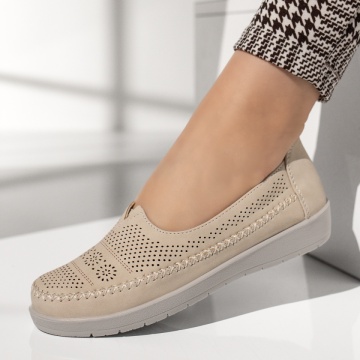 Pantofi casual dama cu perforatii bej MOD13314, 2, modlet.ro