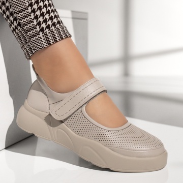 Pantofi casual dama cu perforatii bej MOD13378, 4, modlet.ro