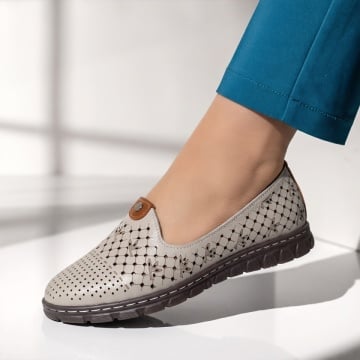 Pantofi dama, Pantofi casual dama cu perforatii gri din Piele naturala SARA9, modlet.ro