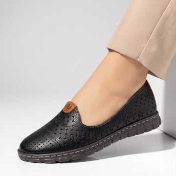 Pantofi dama, Pantofi casual dama cu perforatii negri din Piele naturala SARA9, modlet.ro