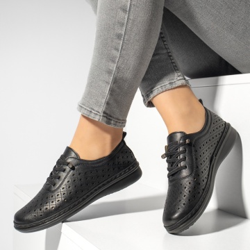 Pantofi casual dama cu perforatii negri EVA3, 1, modlet.ro