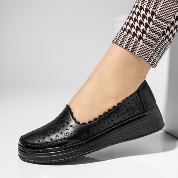 Pantofi dama, Pantofi casual dama cu perforatii si platforma negri MOD14288, modlet.ro