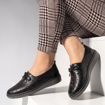 Pantofi casual dama cu perforatii si talpa joasa negri EVA100, 2, modlet.ro