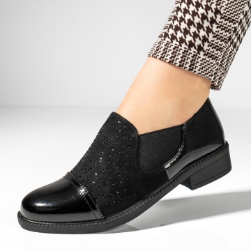 Pantofi casual dama cu pietre aplicate negri MOD10981, 2, modlet.ro