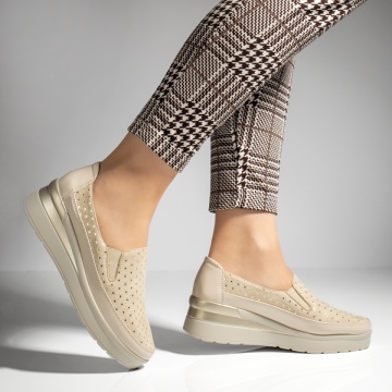 Pantofi casual dama cu platforma bej suede MOD13259, 4, modlet.ro